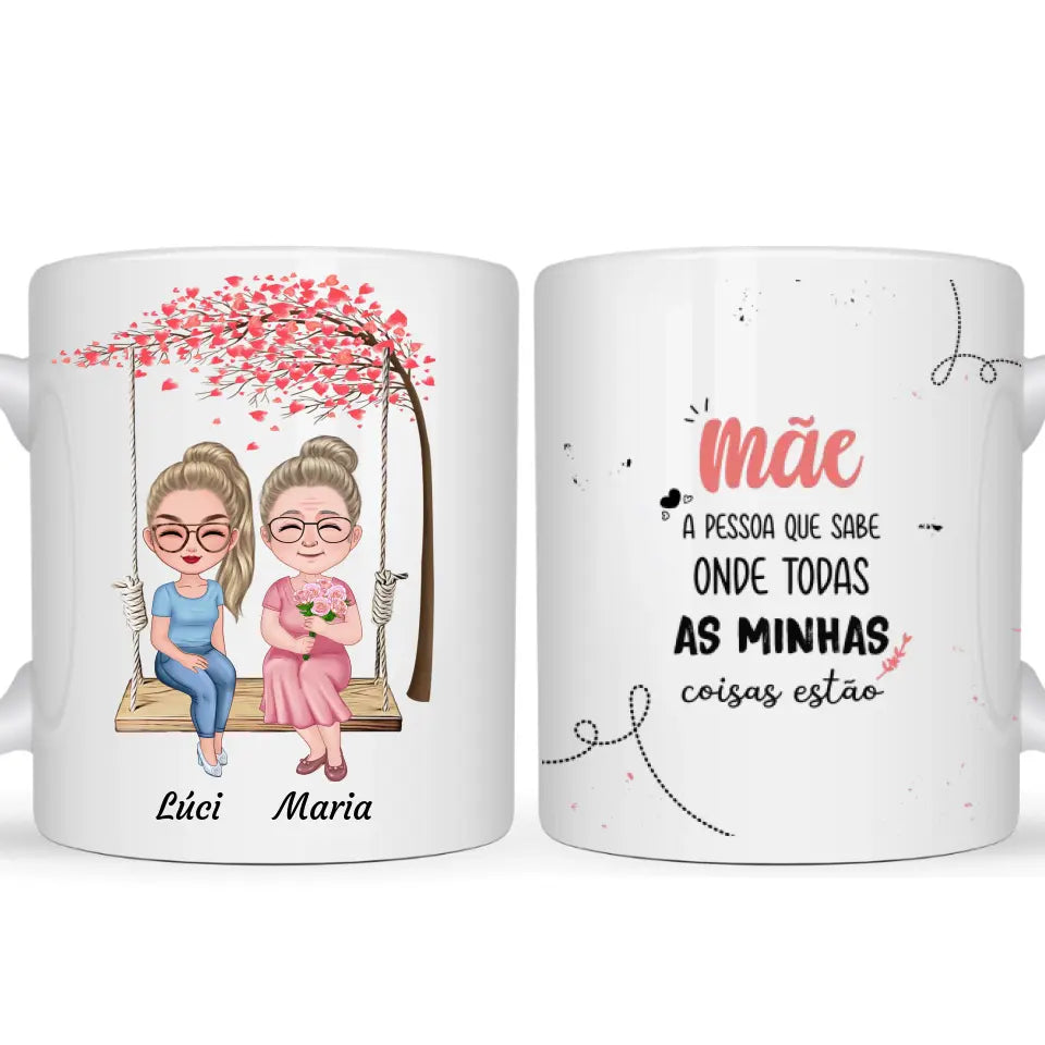 Caneca Família Mãe e Filha - Mãe, a pessoa que sabe onde minhas...