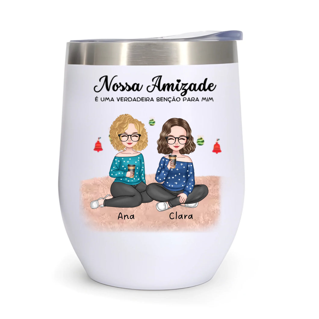 (Especial de Natal) Copo Inox Térmico 350ml - Nossa Amizade é uma verdadeira benção para mim